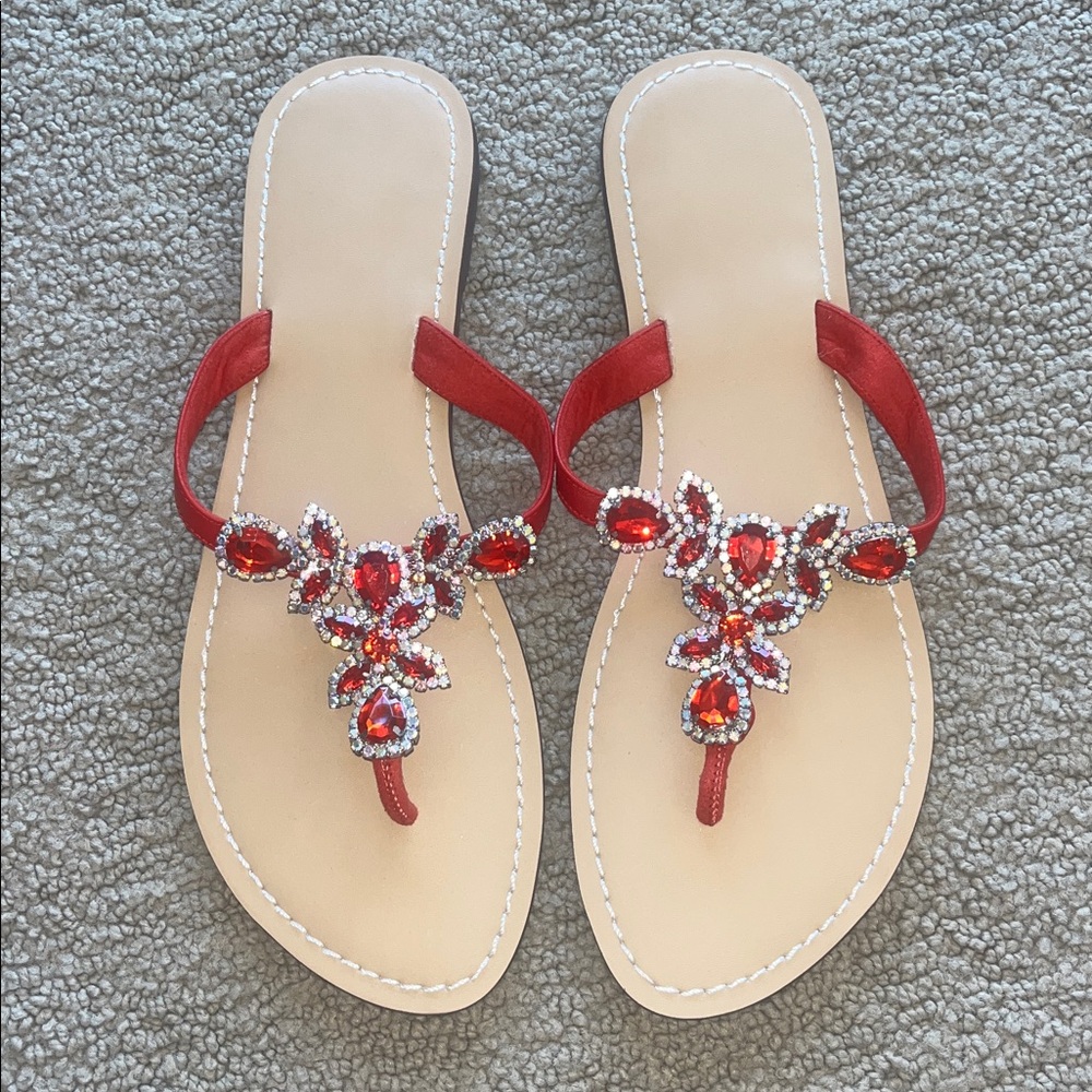 Red & White Rhinestone Sandals - Women’s 11 - Picture 2 of 5
